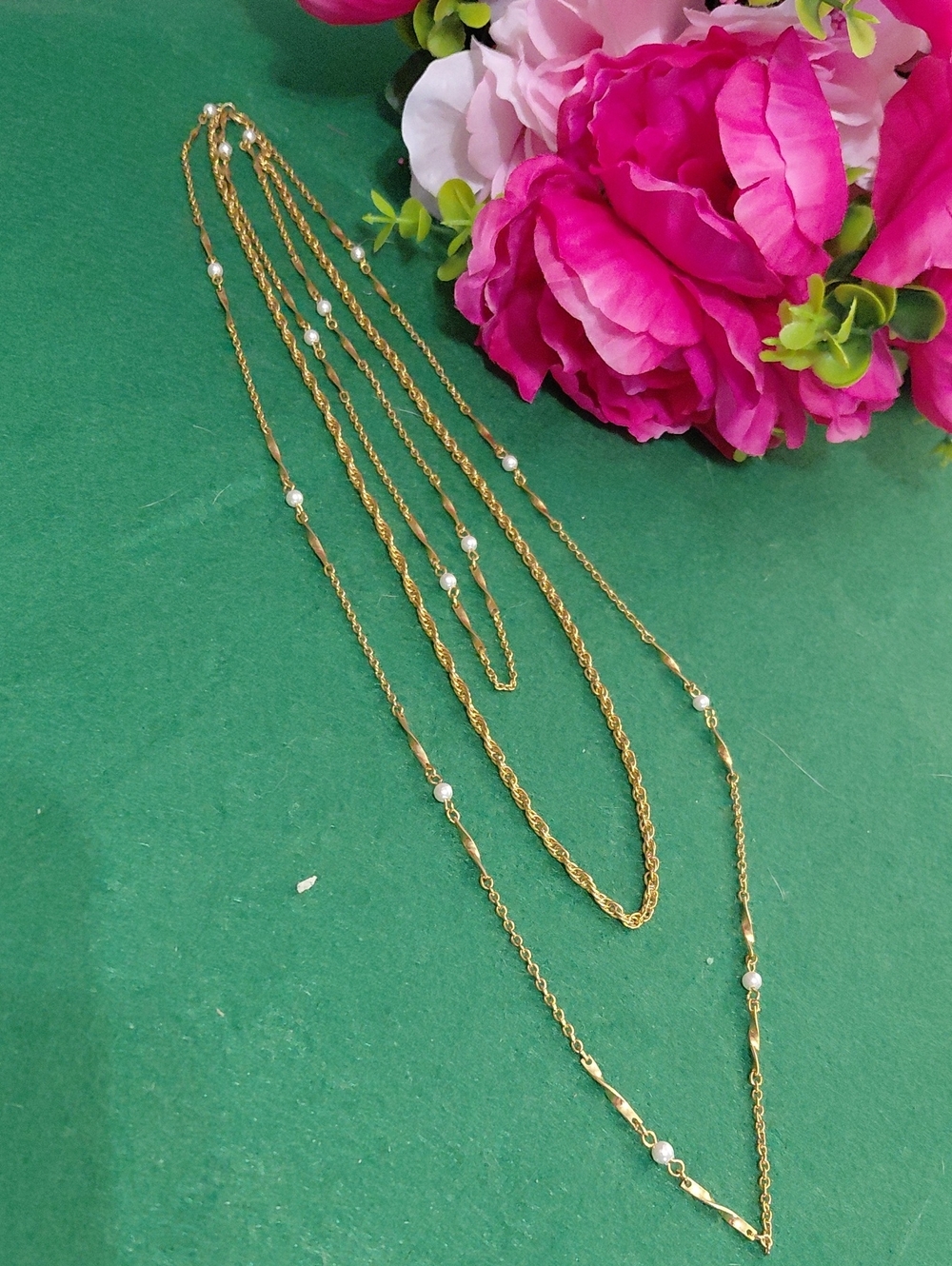Gold Multi-Layer Pearl Accent Necklace - Women Jewelry